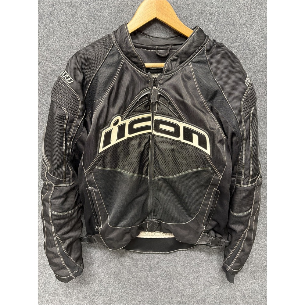 ICON Contra Men's Large Black Textile Mesh Armored Motorcycle Riding Jacket L